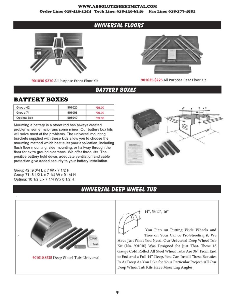 Bitchin Parts Absolute Sheet Metal 1955 - 1959 Chevy Trucks Battery Boxes Universal Floors Deep Wheel Tub